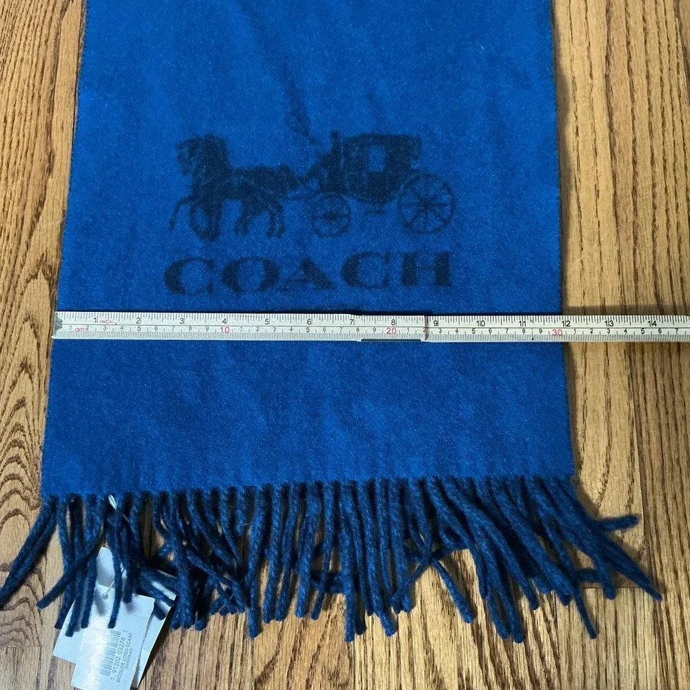 NWT COACH Women's 100% Cashmere Bicolor Logo Navy Blue Scarf 231751JAX